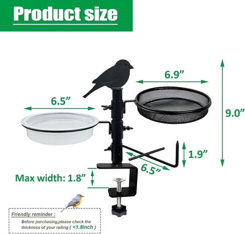 Deck Railing Bird Feeder for Balcony with Platform Metal Mesh Tray,2 Bird Bath Water Bowls and Fruit Station,Deck Rail Mounted Birds Feeder for Outside Wild Birds&Squirrel in Saudi Arabia