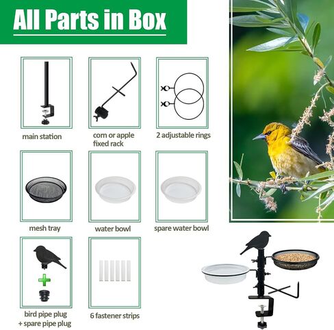 Deck Railing Bird Feeder for Balcony with Platform Metal Mesh Tray,2 Bird Bath Water Bowls and Fruit Station,Deck Rail Mounted Birds Feeder for Outside Wild Birds&Squirrel in Saudi Arabia