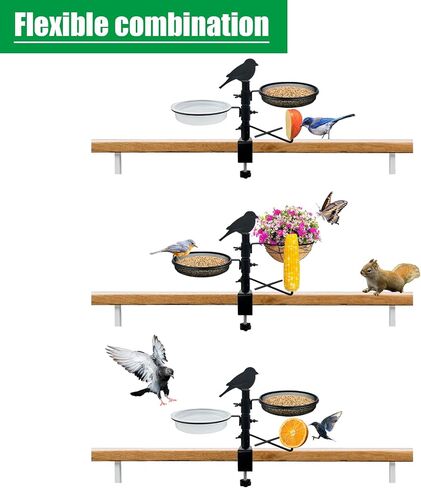 Deck Railing Bird Feeder for Balcony with Platform Metal Mesh Tray,2 Bird Bath Water Bowls and Fruit Station,Deck Rail Mounted Birds Feeder for Outside Wild Birds&Squirrel in Saudi Arabia