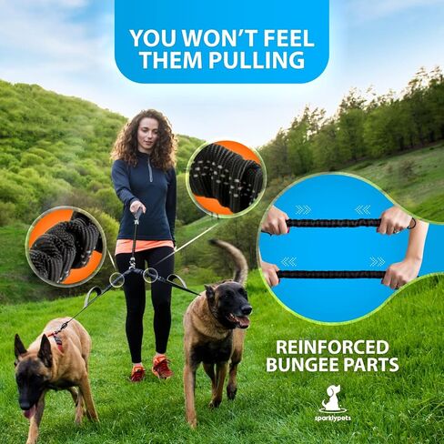 Premium Double Leash for Two Dogs – Shock Absorbing Anti Pull Double Lead for Medium & Large Breeds with Adjustable Dual Leash Attachment for 2 Dogs in Kuwait