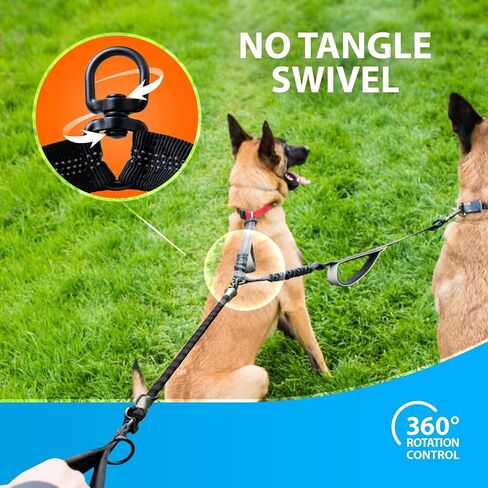 Premium Double Leash for Two Dogs – Shock Absorbing Anti Pull Double Lead for Medium & Large Breeds with Adjustable Dual Leash Attachment for 2 Dogs in Kuwait
