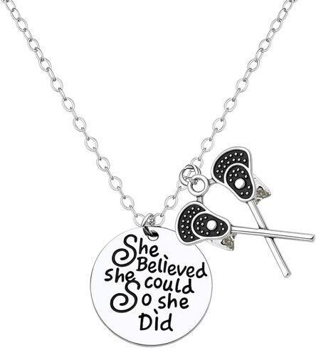 Sportybella Lacrosse Necklace, Girls Believe in Yourself and You Will Be Unstoppable Lacrosse Stick Charm Jewelry - Gift For Lacrosse Players, Lax Gift in Saudi Arabia