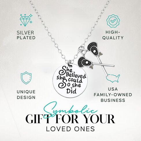 Sportybella Lacrosse Necklace, Girls Believe in Yourself and You Will Be Unstoppable Lacrosse Stick Charm Jewelry - Gift For Lacrosse Players, Lax Gift in Saudi Arabia
