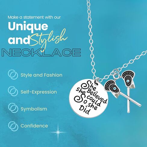 Sportybella Lacrosse Necklace, Girls Believe in Yourself and You Will Be Unstoppable Lacrosse Stick Charm Jewelry - Gift For Lacrosse Players, Lax Gift in Saudi Arabia