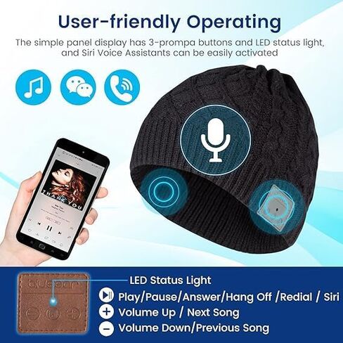 blueear Bluetooth Beanie Hat Bluetooh 5.2 Headphone Wireless Winter Knit Hats with Stereo Speaker and MIC,Gifts for Birthday,Christmas,Thanksgiving Day in Kuwait