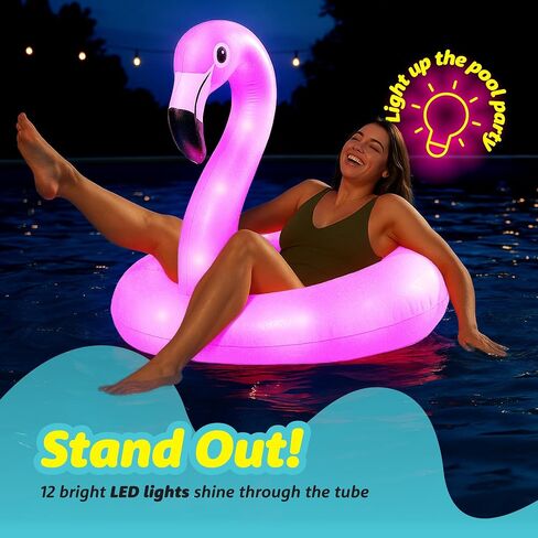 تطفو حمام السباحة الفلامنغو مع مصابيح LED - تطفو المسبح الاستوائي - زخارف حفلات تجمع قابلة للنفخ وملحقات البلياردو - تعويم السباحة التي تعمل بالبطارية in Kuwait