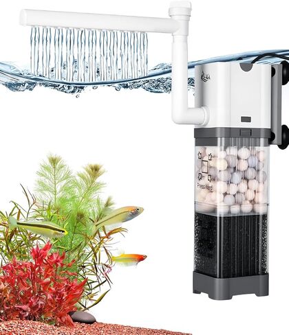 AQQA Aquarium Filter, Fish Tank Filter with Rainshower Pipe Design Adjustable Water Flow, Ultra Silent Biochemical Quartz Balls&Physical Sponge Double Filtration for Fish Tank 35-60 Gallon (8W-200GPH) in Saudi Arabia