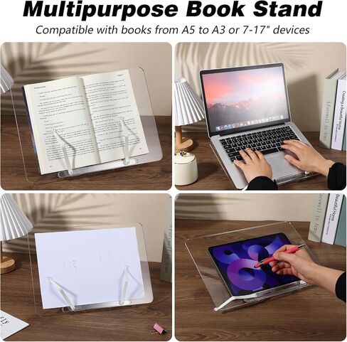 حامل الكتب الأكريليك Clear - حامل كتاب Cook Book قابل للضبط قابلة للطي للفنون ، كتاب الطبخ ، الحامل ، المجلة ، الكتب المدرسية (13.4 × 9.4inch) in Kuwait