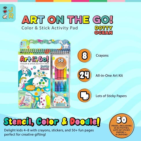 Bright Stripes Travel Art Kit for Kids Ages 3+ | Going Dotty Ocean Theme | Compact Coloring Set with Crayons, Stickers & Activity Book | Fun, Mess-Free Crafts for Toddlers and Preschoolers in Kuwait