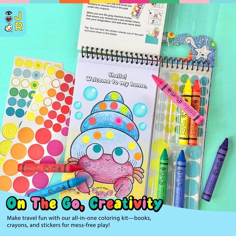 Bright Stripes Travel Art Kit for Kids Ages 3+ | Going Dotty Ocean Theme | Compact Coloring Set with Crayons, Stickers & Activity Book | Fun, Mess-Free Crafts for Toddlers and Preschoolers in Kuwait