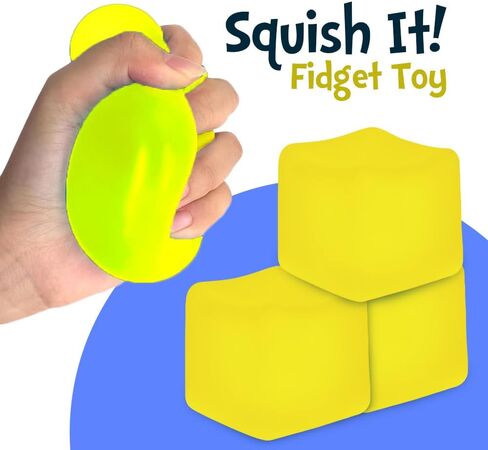 Square Stress Cube - Fidget Relief Toy for Kids & Adults Sensory Squishy Cube - Non Toxic, BPA-Free & Hypoallergenic- Anxiety & Stress Reliever for Home, Office & School 2.17inc (Yellow) in Saudi Arabia