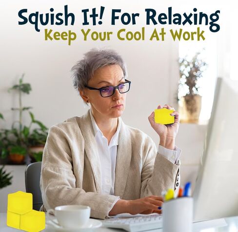 Square Stress Cube - Fidget Relief Toy for Kids & Adults Sensory Squishy Cube - Non Toxic, BPA-Free & Hypoallergenic- Anxiety & Stress Reliever for Home, Office & School 2.17inc (Yellow) in Saudi Arabia