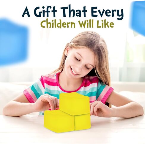 Square Stress Cube - Fidget Relief Toy for Kids & Adults Sensory Squishy Cube - Non Toxic, BPA-Free & Hypoallergenic- Anxiety & Stress Reliever for Home, Office & School 2.17inc (Yellow) in Saudi Arabia