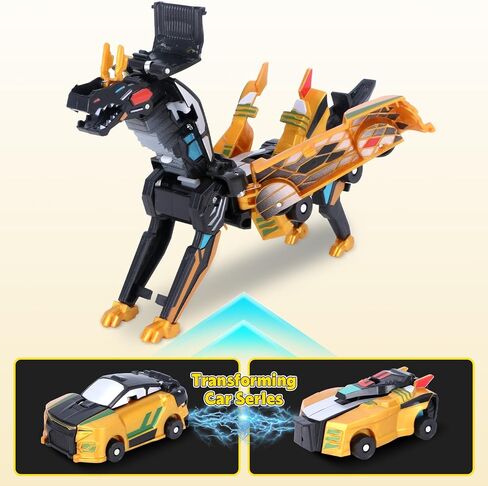2-in-1 Transformation Dinosaur Car Toy - Magnetic Collision Robot Cars for Kids | Exciting Transforming Play for Boys & Girls | Ideal Birthday (Golden Dragon) in Kuwait