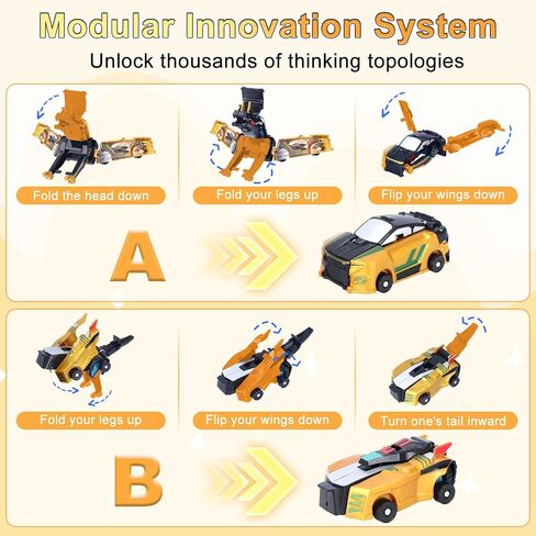 2-in-1 Transformation Dinosaur Car Toy - Magnetic Collision Robot Cars for Kids | Exciting Transforming Play for Boys & Girls | Ideal Birthday (Golden Dragon) in Kuwait