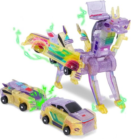 2-في 1 Transformation Dinosaur Car Toy-سيارات روبوت التصادم المغناطيسي للأطفال | لعبة تحول مثيرة للبنين والبنات | عيد ميلاد مثالي (التنين الذهبي) in Kuwait