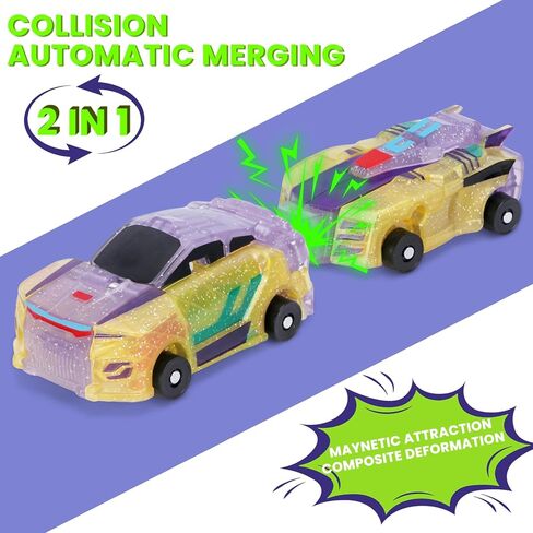 2-في 1 Transformation Dinosaur Car Toy-سيارات روبوت التصادم المغناطيسي للأطفال | لعبة تحول مثيرة للبنين والبنات | عيد ميلاد مثالي (التنين الذهبي) in Kuwait