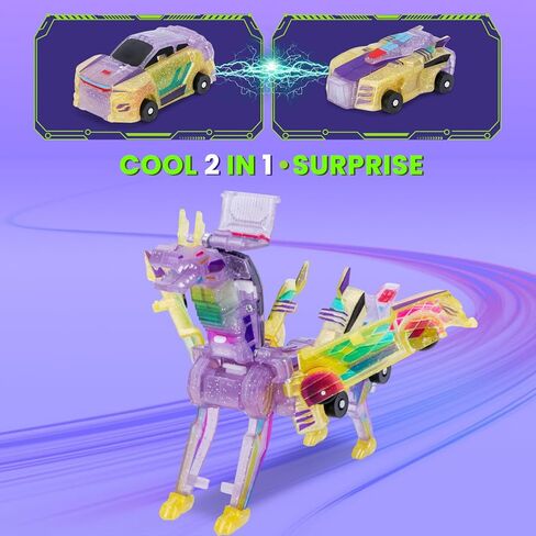 2-في 1 Transformation Dinosaur Car Toy-سيارات روبوت التصادم المغناطيسي للأطفال | لعبة تحول مثيرة للبنين والبنات | عيد ميلاد مثالي (التنين الذهبي) in Kuwait
