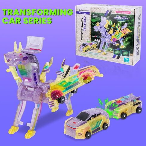 2-في 1 Transformation Dinosaur Car Toy-سيارات روبوت التصادم المغناطيسي للأطفال | لعبة تحول مثيرة للبنين والبنات | عيد ميلاد مثالي (التنين الذهبي) in Kuwait