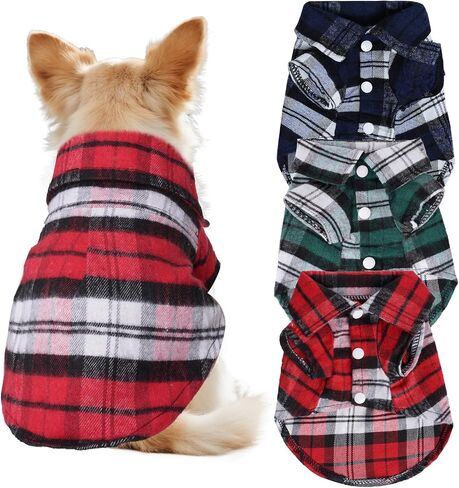 3 PCS Dog Closed Dlaid Dlaid Puppy Clother Button Up Cat Shirt for Small Pet Dogs Cat Cat Christmas (Medium) in Kuwait