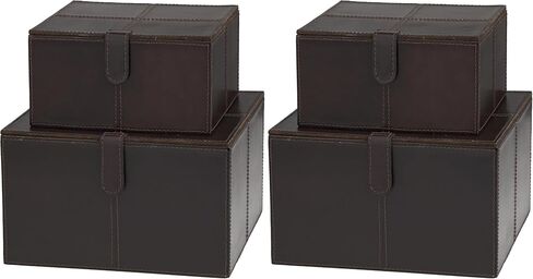 Deco 79 Leather Handmade Decorative Box Storage Decorative Keepsake Boxes with Snap Front Closure and Detailed Stitching, Set of 2 Storage Boxes 10", 8" W, Dark Brown in Kuwait