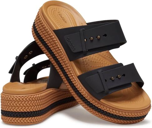Crocs Women's Low Wedge Brooklyn Woven Buckle Black, 8 in Saudi Arabia