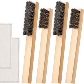 4 Pieces Horsehair Silver Brush Set,2 Silver Cleaning Brushes with 2 Pieces Silver Polish Cloth Jewelry Cleaning Kit for Detail Polish Work,Jewelry Tarnish Silverware Plateware