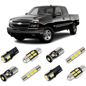 White Interior LED Lights Kit for Chevrolet Silverado/GMC Sierra 1999 2000 2001 2002 2003 2004 2005 2006 Super Bright 6000K Interior LED Bulbs Package + License Plate Lights and Install Tool