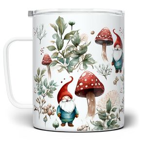 Cozy Woodland Gnome Cottagecore Insulated Travel Coffee Mug with Lid, Nature Foliage Hygge Cup (18oz)