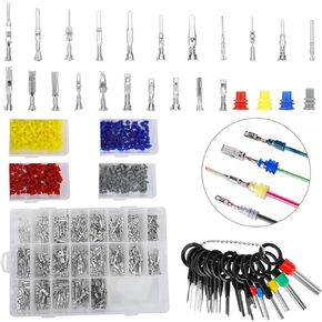Linkstyle 21Types Connector Pins Terminal,420PCS Car Electrical Wire Terminal 1/1.5/1.8/2.2/2.8/3.5mm Auto Electric Connector Non-Insulated Plug Removal Male Female Crimp Pins w/18pin needle extractor