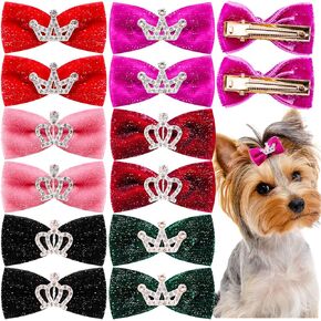 Dog Hair Crown Bows with Clips for Small Dogs, Bulk 20pcs Cute Handmade Pet Dog Bows Girl Clips, Puppy Yorkie Dog Hair Grooming Bowknot Alligator Clips for Doggies Hair Accessories