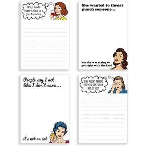 Set of 4 Funny Notepads, 4.25" x 5.5", Perfect Funny Coworker Gifts for Women, Sarcastic Sayings, Each notepad is 50 sheets - Perfect Co Worker Gifts
