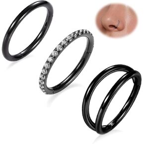 FUNLMO 3Pcs Nose Rings Hoops Double Hoop Nose Ring Conch Daith Tragus Helix Rook Piercing Jewelry Surgical Steel Cartilage Earring Conch Hoop Earring Septum Jewelry Lip Ring