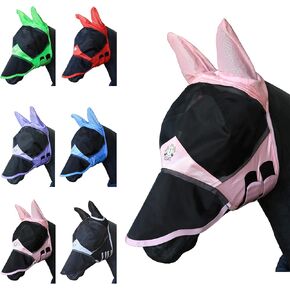 Fine Mesh Horse Fly Mask w/Ears & Nose, UV Blocking 3D Eye Visor with Extra Fleece Cushioned Forehead, Protection from Insect Pests