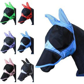 Fine Mesh Horse Fly Mask w/Ears & Nose, UV Blocking 3D Eye Visor with Extra Fleece Cushioned Forehead, Protection from Insect Pests in Saudi Arabia
