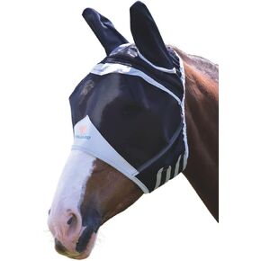 Shires Mesh Horse Equine Fly Mask with Ears UV Protection (Full Black