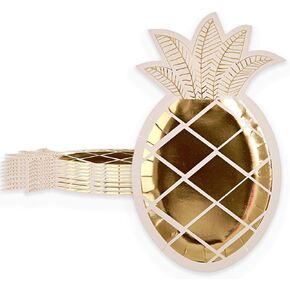 16 PCS Gold Pineapple Paper Plates Hawaiian Summer Pineapple Shaped Disposable Plates for Birthday Anniversary Hawaiian Party Supplies Gold Pineapple Decoration