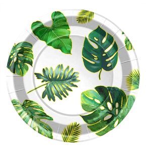 Tropical Paper Plates Supplies for 16 Guests, Disposable 9" Green Leaf Plates Paper Design for Birthday Luan. Bridal Shower, Hawaiian Luau Party Supplies, Summer-Party Themed Decorations