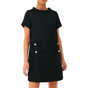 Ladyful Womens Tweed Jackie Dress Short Sleeve Elegant Crew Neck Business Party Vintage Button Bodycon Mini Jackie Dress
