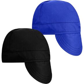 Janmercy 2pcs Welding Caps for Men Flame Resistant Cotton Welding Hat Welder Caps Mesh Inside Liner Elastic Low Crown