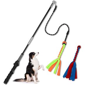 Flirt Pole for Dogs, Interactive Dog Toys Teaser Wand Play Pole with Fleece Rope Lure Chewing Toy for Small Medium Large Dogs Puppy Outdoor Exercise & Training …