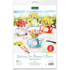 Katy Sue Watering Can Blossoms & Blooms Card Making Kit. 8 Shaped Cards, 3 Sheets of Floral Die Cut Decoupage, 8 Envelopes, Adhesive Foam Pads, & Instructions. For Card Making Supplies & Card Crafting