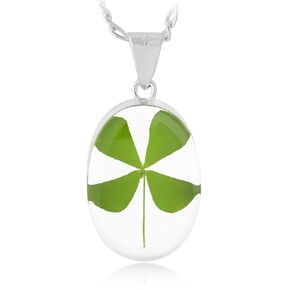 TAMI Four Leaf Clover Necklace in Sterling Silver - Shamrock Handcrafted Pendant for St Patrick's Day - Natural Jewelry for Woman (Oval)