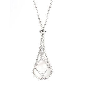 22Inch Stainless Steel Interchangeable Crystal Holder Necklace Chained GemStones Cage Necklace Trendy Pendant Necklace for Women Men Necklace Holder for Healing Crystal (Silver)