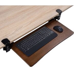 D'vine Dev Keyboard Tray Under Desk with Wrist Rest – Bamboo Wood Keyboard Drawer with Full Size Keyboard and Mouse Pad, Walnut Color, KBT-2