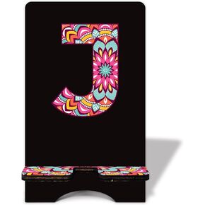 Personalized Initial Wooden Cell Phone Stand - Cell Phone Stand for Desk or Office Desktop, Universal Phone Holder Stand with Charging Hole Suitable for all smartphone tablets/B01
