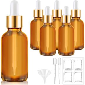 5 Pack, 1 oz Dropper Bottle with 2 Extra Graduated Calibrated Glass Dropper (1ml), Amber Glass Dropper Bottle 30ml Empty Dark Brown Tincture Bottles Eye Dropper for Essential Oils, Liquids