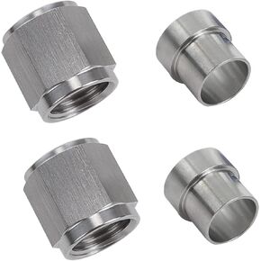 2PCS Stainless Steel Hardline Fitting -3 AN Female Tube Nut and Sleeve For 3/16" 4.76mm outer diameter alloy Tube Hose Line Fitting
