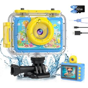 PROGRACE Kids Waterproof Camera - 2024 Upgrade Digital Underwater Camera for Kids Snorkeling with 2.0" LED Childrens Diving Camera for Boys Birthday Gifts Action Camera Kids Pool Toys for Age 4-12