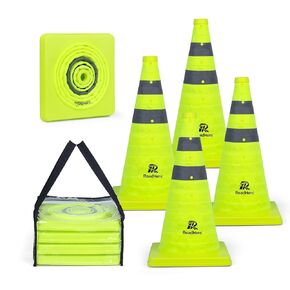 18 Inch [4 Pack] Collapsible Traffic Safety Cones, Lime Green Pop-up Cones with Reflective Collar for Road Safety, Driving Training, Parking Lots